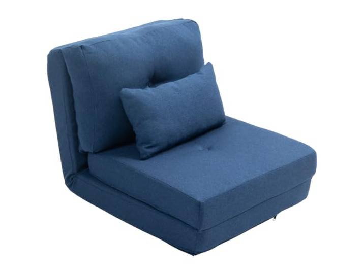 HOMCOM Fauteuil Convertible 1 Place Coussin Inclus 120 kg Bleu Foncé Fauteuil Paresseux Lit Chauffeuse 1 Place\, Dossier Réglable\, Salon\, Tissu Lin