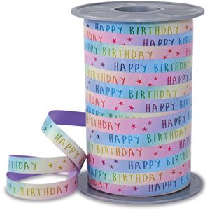 Präsent Geschenkband Rainbow Birthday pastell, Kräuselband, 10mm x 200m, matt