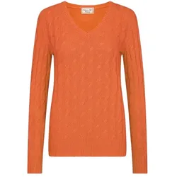 Cashmere & Silk Co. Damen Zopf Pullover V-Aus. orange