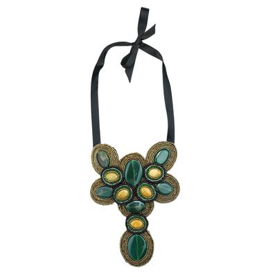 Statementkette "Raya", Damen, Gr. onesize, Bernstein, grün, COLLEZIONE ALESSANDRO, Basic, Halsketten Statementkette, opulente Statementkette mit großen Achaten