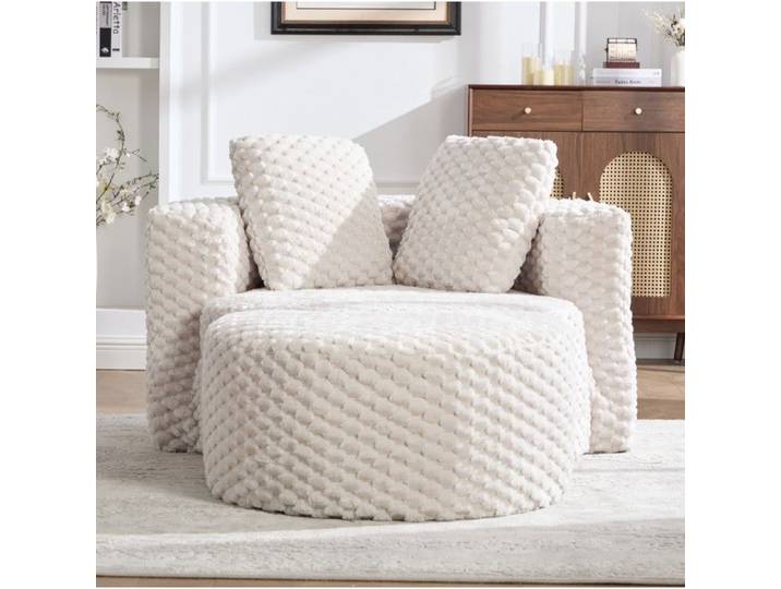 Fauteuil lounge 1 place avec repose-pieds Fauteuil relax compressé sans montage Tissu peluche Beige