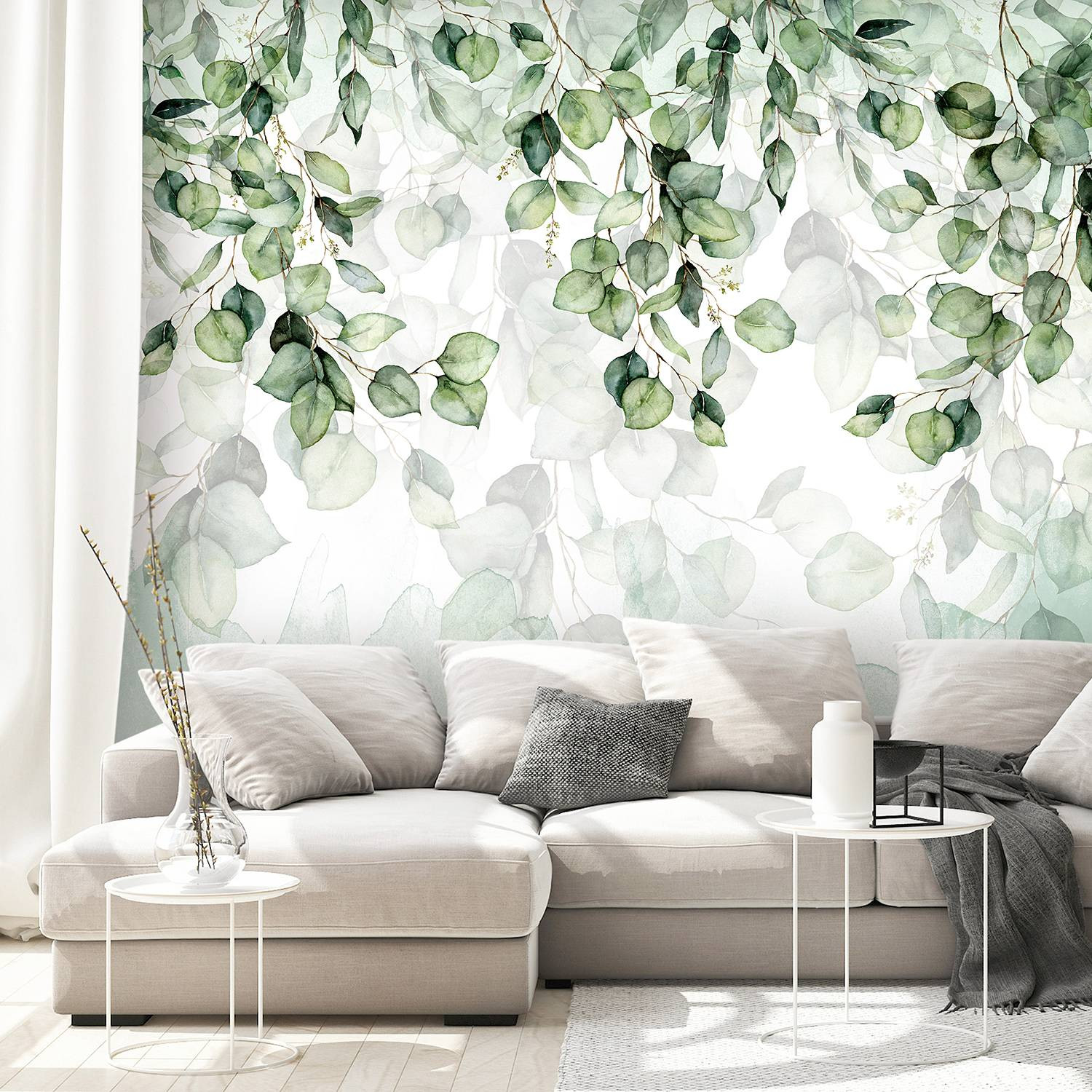 home24 Vlies-fotobehang Leaves Lightness, Botanisch en Modern, Groen, 400cm