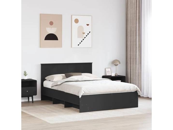 KTHLBRH Bettgestell, schwarz, 150 x 200 cm, Holz, mehrschichtig Integriertes Kopfteil, modernes Design, klare Linien, langlebig für den täglichen Gebrauch