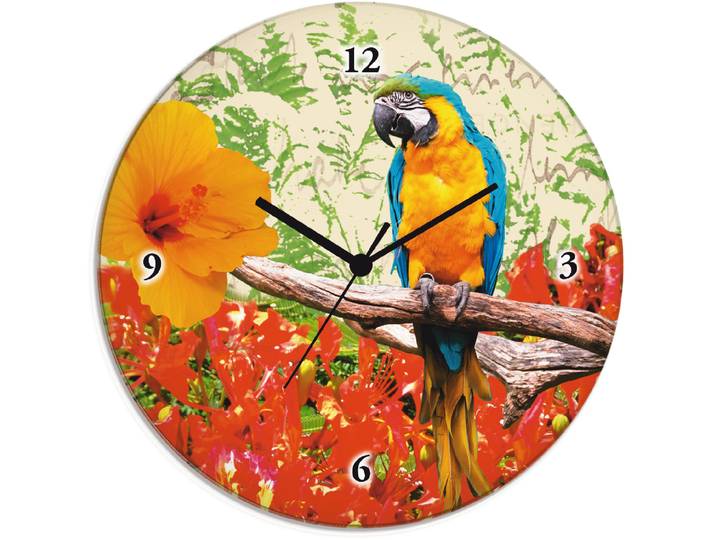 Wanduhr ARTLAND Papagei , bunt, T:1,8cm, Wanduhren, Wanduhr, wahlweise mit Quarz- oder Funkuhrwerk, lautlos ohne Tickgeräusche