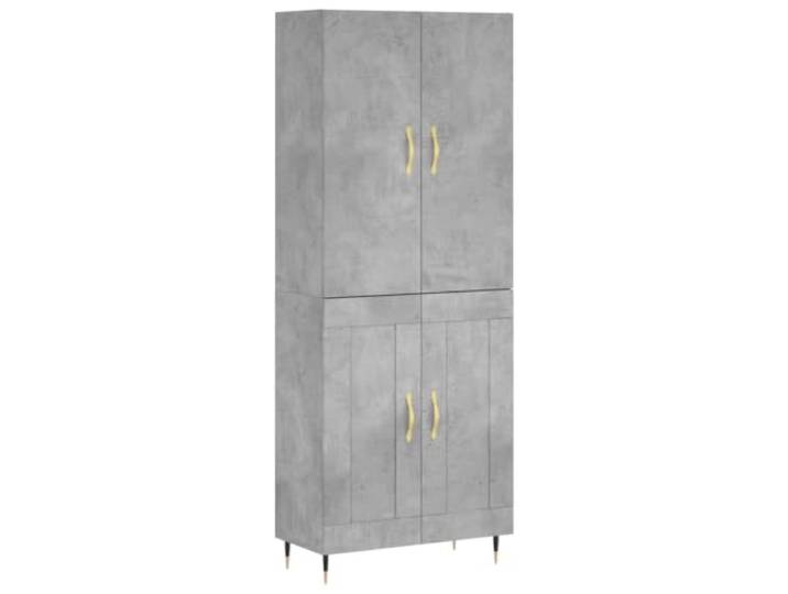 Fisinber Highboard Betongrau 69,5x34x180 cm Schrank aus Holzwerkstoff Zweiteiliger Aufbewahrungsschrank in Betongrau für Wohnzimmer und Flur mit stabilen Metallfüßen und praktischen Türen.