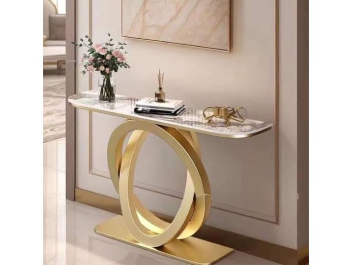 Moderner Konsolentisch, Schmaler Flurtisch Mit Metallgestell Für Flur Robuster Metallrahmen, Schmales Design, Einfache Montage, Vielseitige Nutzung(GoldB,59.1 /150cm)