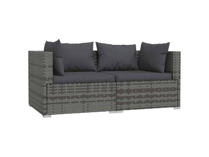 Makastle 2-Sitzer-Sofa mit Kissen Grau PE-Rattan 140x70x60,5 cm