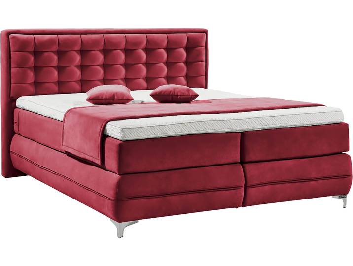 Boxspringbett, Massivholz & Microfaser, Rot, 197×214 cm, 3 Härtegrade, Modern, Musterring