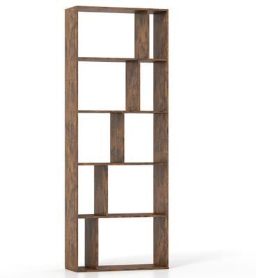 Costway 5-Tier Modern Bookshelf with Open Back and 2 Anti-Tipping Kits-Brown