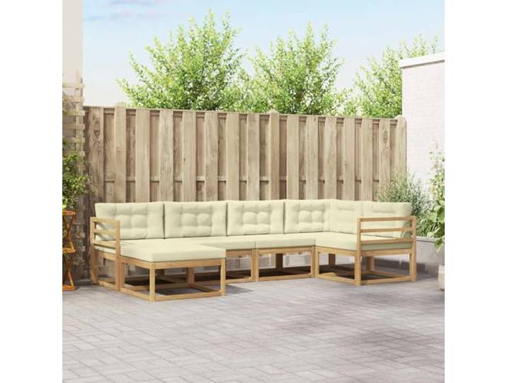 RJPLMFV Außensofa, 5-teilig, Cremeweiß, Akazienholz Rückenlehne Lattenrost Lendenwirbelstütze Modulares Design pflegeleicht für Garten Terrasse