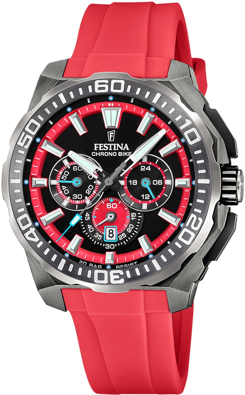 Chronograph FESTINA "Chrono Bike 2025", rot, Armbanduhren, Herren, Chronograph, Quarzuhr, Armbanduhr, Herrenuhr, analog, Tag, Stoppfunktion