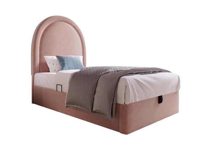 Modfu Polsterbett aus Samt 90x200 cm in Rosa mit Stauraum, 90x200 cm, Schlafzimmer, Betten, Polsterbetten