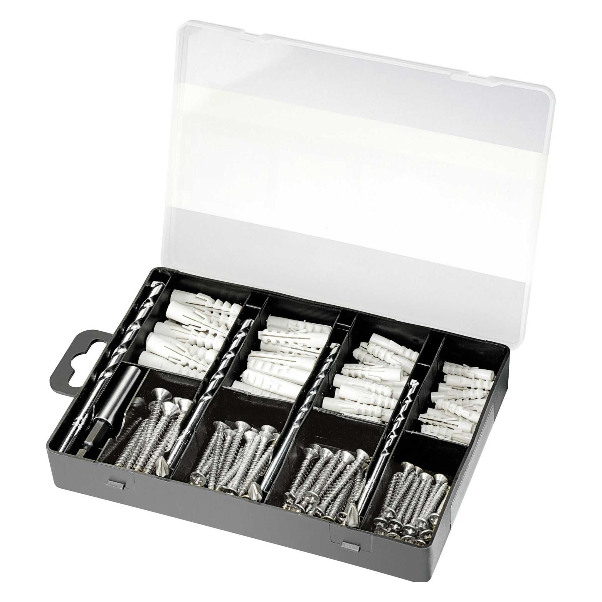Bosch Zubehör Befestigungs-Set 173-teilig, Bohrer, Dübel, Schrauben, Bits in Sortierbox (173 Schrauben pro Stück) (2607019511)