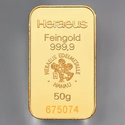 Goldbarren 50g HERAEUS geprägt
