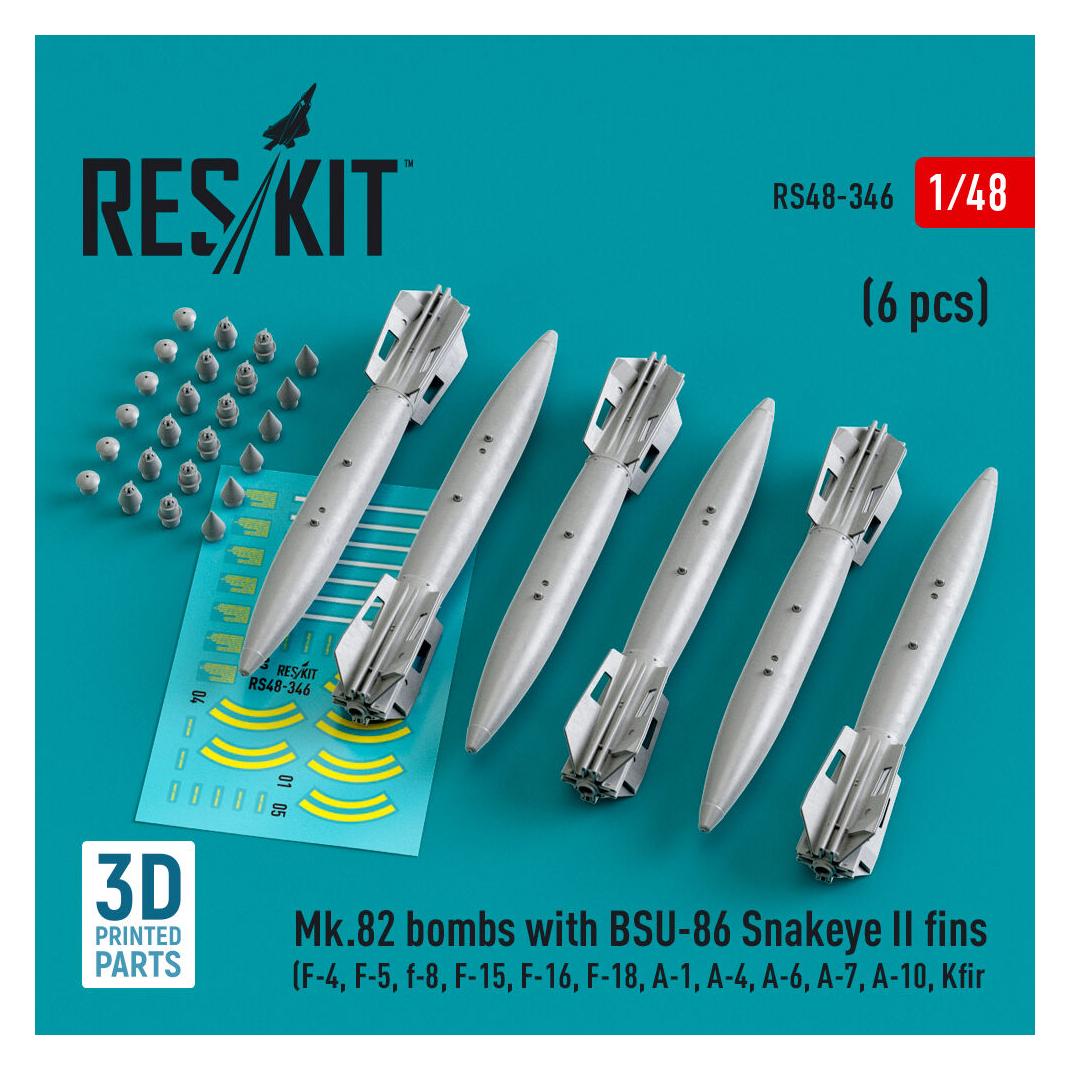 ResKit Mk.82 bombs with BSU-86 Snakeye II fins (6 pcs) (F-4, F-5, F-8, F-15, F-16, F-18, A-1, A-4, A-6, A-7 (RS48-0346)