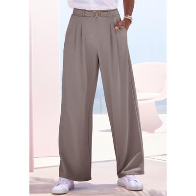 Schlupfhose LASCANA "aus bügelfreier Ware mit weitem Bein", Damen, Gr. 44, N-Gr, beige (taupe), Crêpe, Obermaterial: 95% Polyester, 5% Elasthan, unifarben, figurumspielend lang, Hosen Schlupfhose, Sommerhose, sommerlich elegant, Business chic