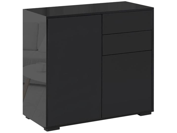 Modfu Sideboard aus Holzwerkstoff 36x79x74 cm Schwarz mit 2 Schubladen, 2 Türen, verstellbarem Einlegeboden und Kippschutz, 79x74x36 cm, Kleinmöbel, Kommoden, Sideboards