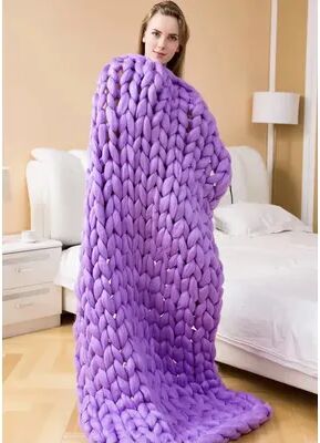 Shop Station Handmade Weighted Knitted Blanket Soft Chunky Knit Queen Size Breathable Throw Blanket purple 19.69 19.69 In