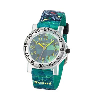 Quarzuhr SCOUT "Dinosaurier", grün (bunt, bunt), Armbanduhren, Kinder, transparent, Quarzuhr, Armbanduhr, Kinderuhr, Junge, analog