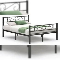 Doppelbettgestell, Bettrahmen aus Metall, passend für 140 x 190cm Matratze, Gästebett, hochwertige Stützbalken, für Erwachsene, schwarz