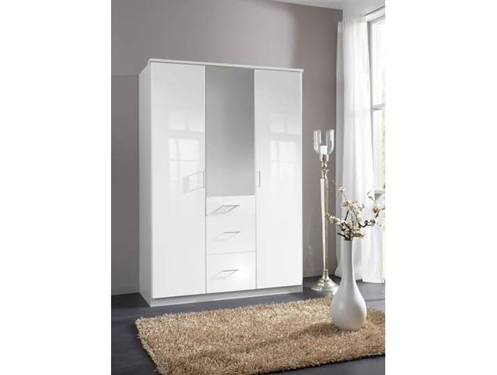 möbelando Drehtürenschrank >Clack< in Hochglanz Lack Weiss - 135x199x58cm (BxHxT)
