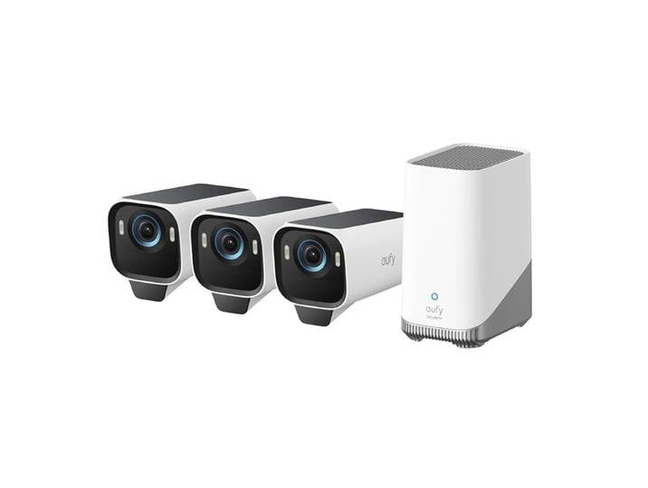 eufy Security S3 Pro 3+1 Kit, Caméra de surveillance sans fil WiFi 4K avec panneau solaire, Vision nocturne MaxColor, Reconnaissance faciale par IA, Stockage local, Aucun frais mensuel