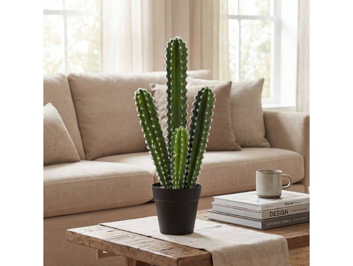 Plante artificielle cactus en pot, hauteur 53 cm, dimensions 13×13×53 cm, design réaliste, sans entretien, décoration idéale pour la maison