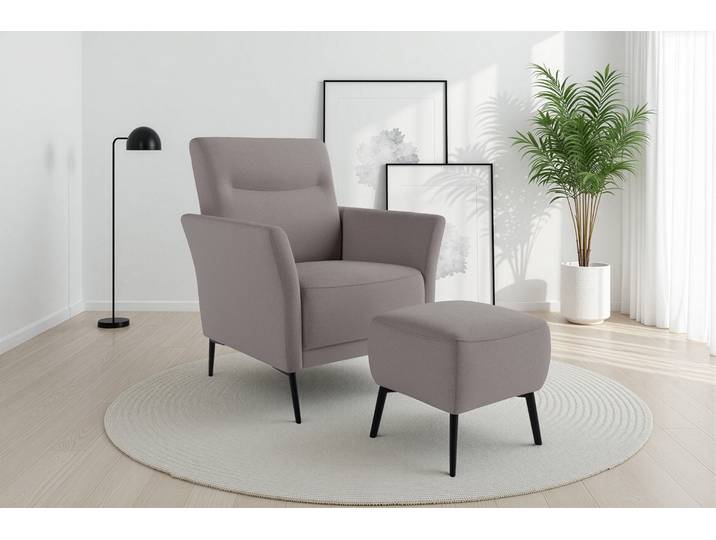 Sessel SIT & MORE Talvi , grau (taupe), B:76cm H:95cm T:83cm, 98% POLYESTER, 2% POLYAMID, Sessel, Sessel, 2-teiliges Set- Sessel mit Hocker