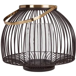 Casativo, Windlicht, Metall-Windlicht mit Glaseinsatz, 28 x 23 cm, braun-gold