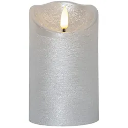 LED Kerze Rustik Optik Echtwachs flackernde Flamme 12,5cm Timer Batterie silber