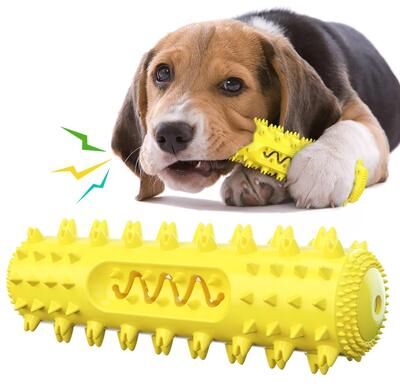 United Interactive Squeaky Dog Toy Bar With Sound & Teeth Cleaning Texture yellow