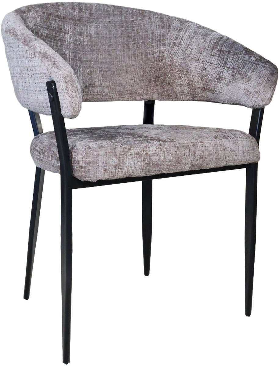 Lizzely Garden & Living Set van 6 Japandi Eetkamerstoelen Ziva met armleuning, Chenille, Taupe