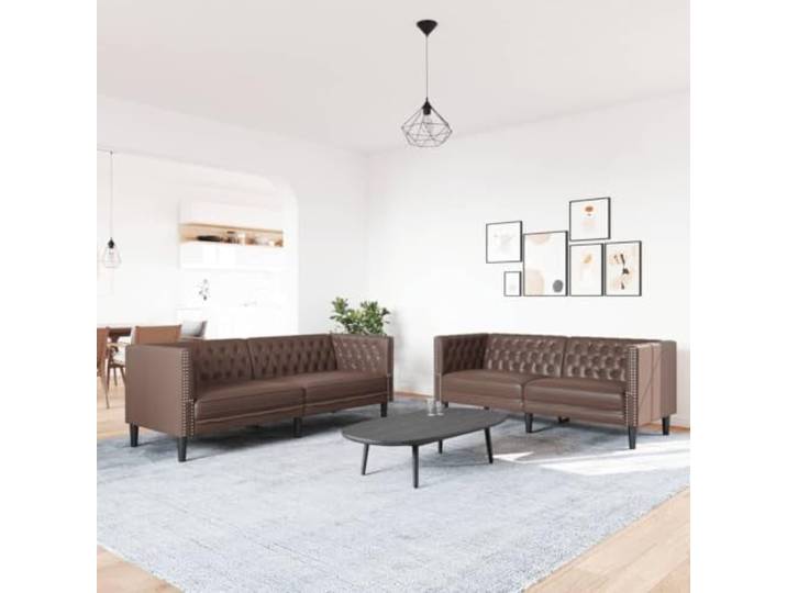 KTHLBRH Chesterfield-Sofa-Set, 2-teilig, braun, Kunstleder Strapazierfähiges Kunstleder, bequeme Polsterung, klassischer Stil, robuste Beine, 110 kg
