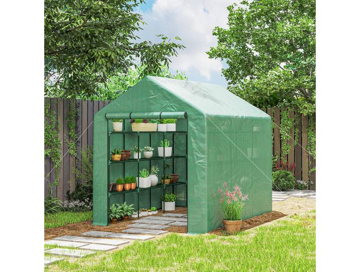Outsunny Serre Jardin 3 Niveaux Acier Vert 244x180x210cm