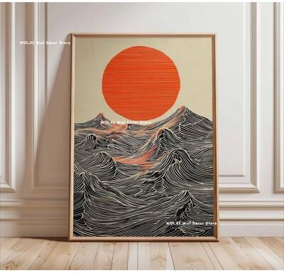 Inspire Select Japanese Zen Forest & Koi Canvas Wall Art Retro Sun Wave Abstract Poster For Peaceful Home Decor wo2075 3 7.9 X 11.8 In Unframed