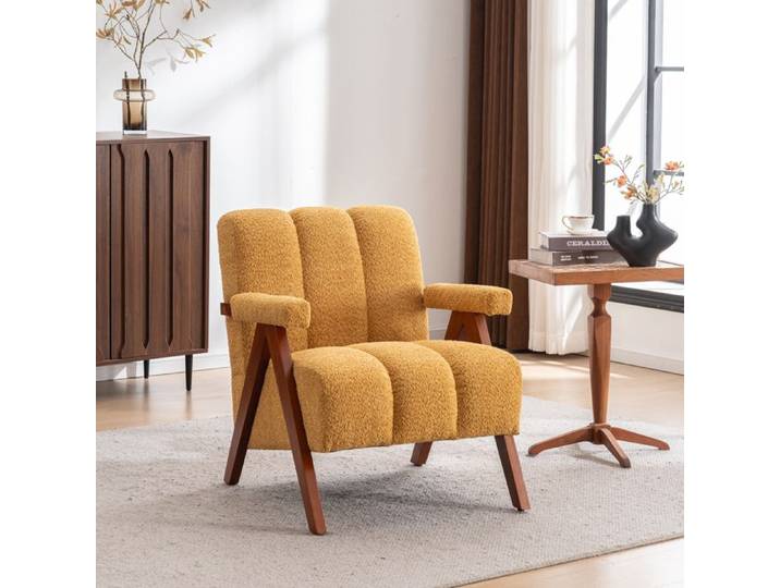 Fauteuil d'appoint - Milieu du siècle - Jaune - Chêne massif - Mousse haute densité