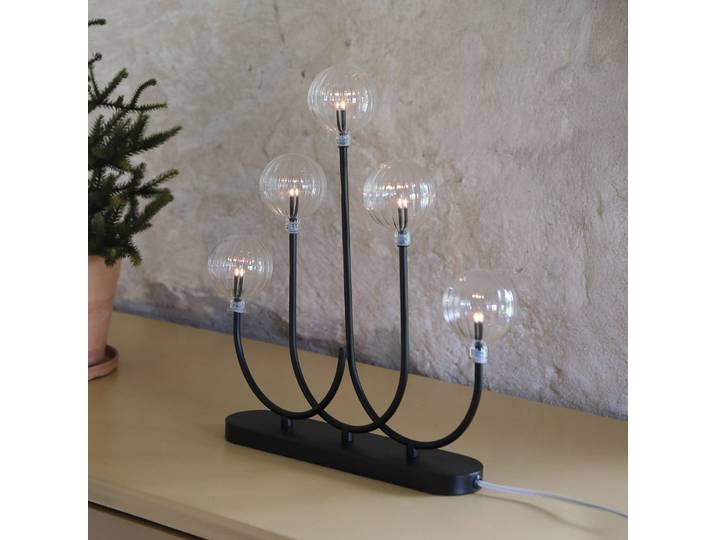 Markslöjd Kerzenhalter Enys, schwarz/klar, Eisen/Glas, 5-flammig, E5 Enys, schwarz, für Wohn- / Esszimmer, Metall