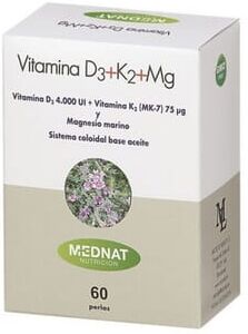 Mednat Nutricion Vitamin D3 + K2 + Mg 60 Pérolas