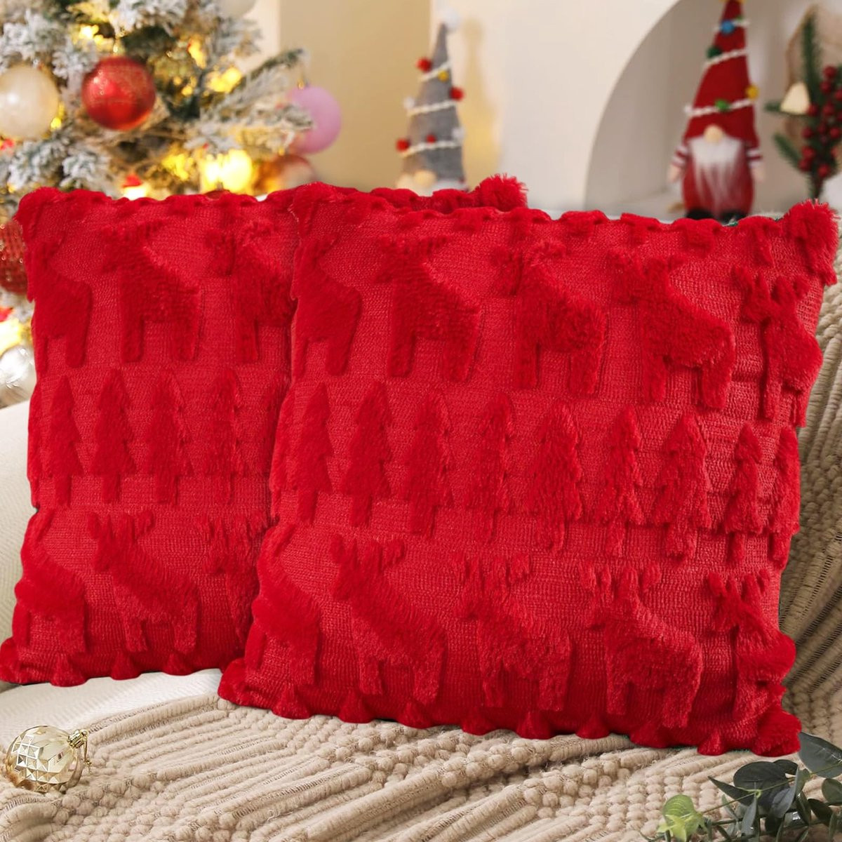 Dailygoods Kussensloop Set van 2 Kerst Rood 45x45 cm