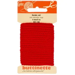 buttinette Baumwoll-Kordel für Bekleidung, rot, 4 mm Ø, Länge: 5 m
