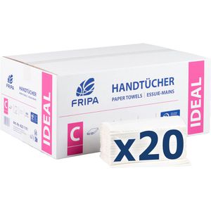 Fripa Papierhandtücher Ideal 4231101, 1-lagig, Lagen-Falz, weiß, Recyclingpapier, 25 x 50 cm, 2400 Stück