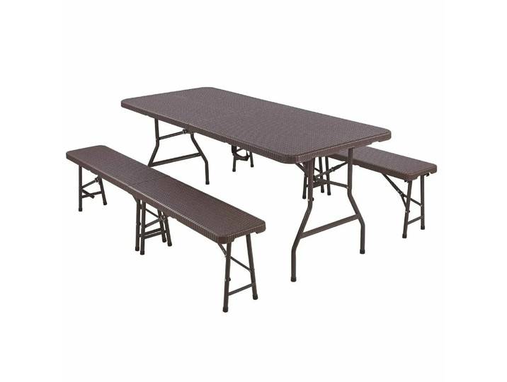 Table pliante de 180 cm et ensemble de 2 bancs, mobilier d'extérieur, équipement de camping, table de pique-nique, table d'exposition, bureau pliant, camping