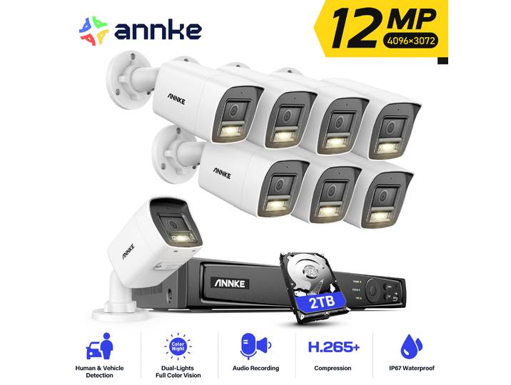 ANNKE 12MP POE système de vidéosurveillance 8CH NVR avec 4/8 pièces 12MP kit de caméra de sécurité IP67 caméra ip résistante aux intempéries en plein air
