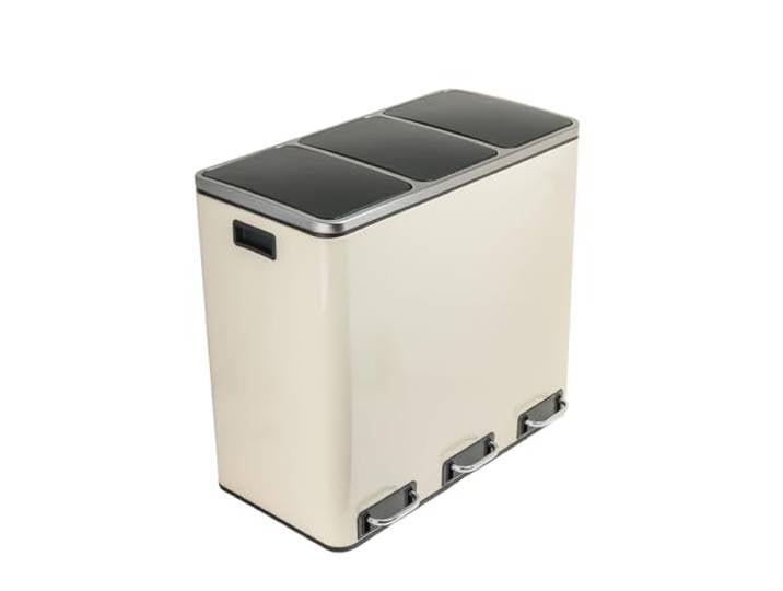Spacetronik Mülleimer Küche 54 L Treteimer 3 Fächer mit Deckel 3x18 L Kapazität, Soft-Close Mechanismus, rostfreier Edelstahl, getrennte Deckel, geruchsdicht, praktisches Tretpedal