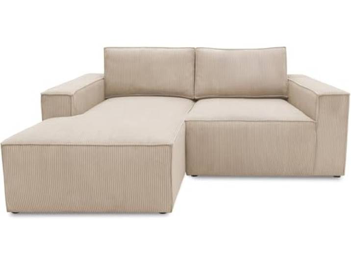 DOMO. collection Ecksofa Calnu, Cordstoff & Taschenfederkern, Creme Longchair links klein mit Cordstoff, platzsparendes Modulsofa in L-Form, 198 x 172 x 85 cm (BxTxH)
