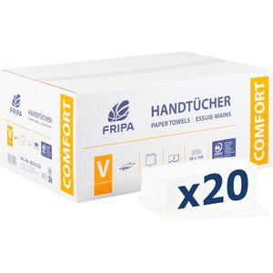 Fripa Papierhandtücher Comfort, 4042102, 2-lagig, Zick-Zack-Falz, weiß, Tissue, 25 x 23 cm, 3200 Stück