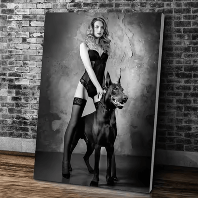 Inspire Curations Black Doberman & Woman Canvas Wall Art Modern Doberman Dog Painting Poster black9 40x50cmframeless