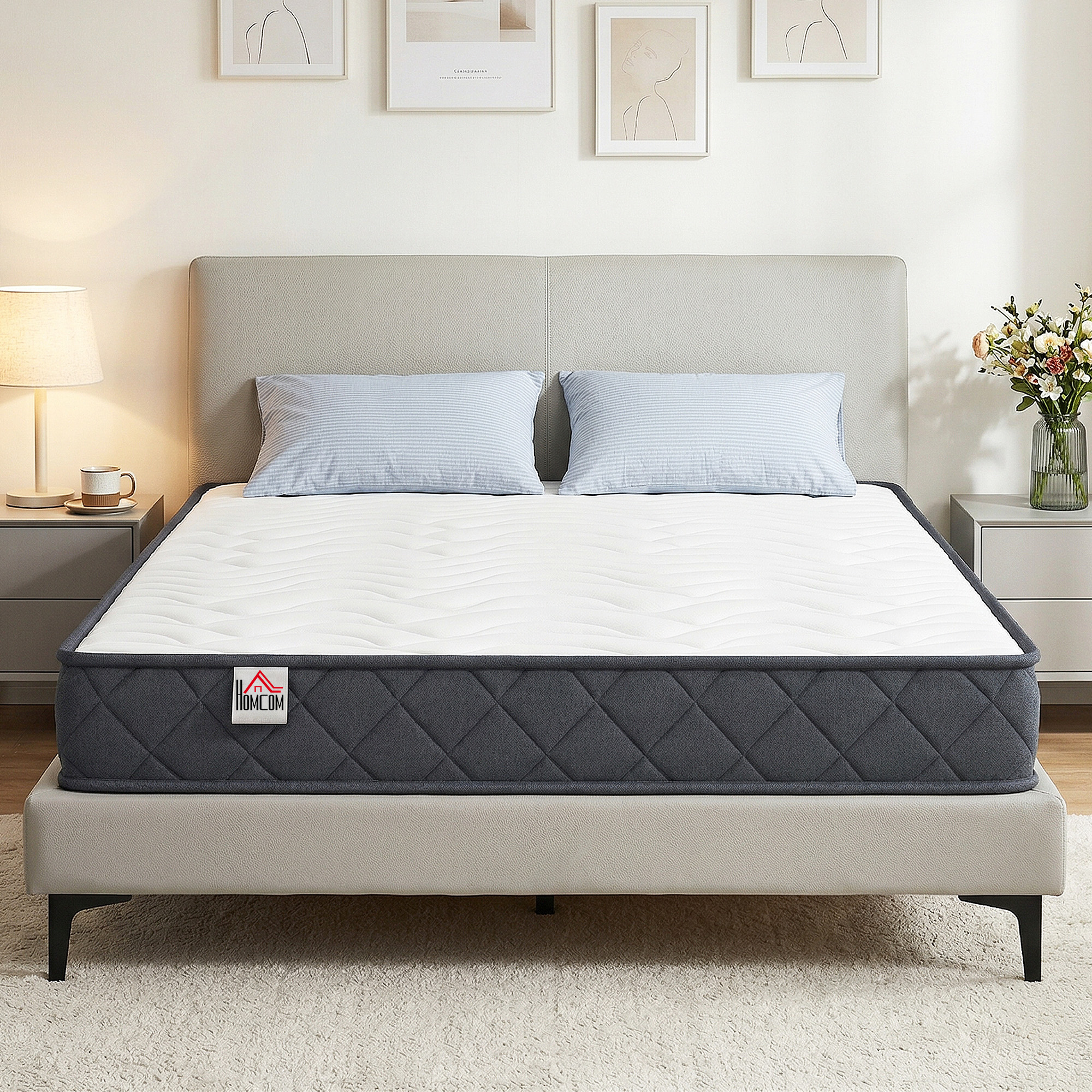 Homcom Materasso 2 Posti con Imbottitura in Memory Foam e Schiuma a Onde, Telai per Letti Standard, Regolabili e Divani Letto, 140x190 cm   Aosom Italy
