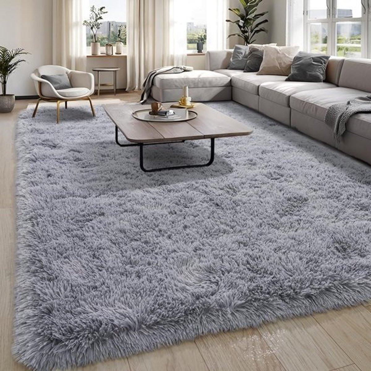 Hoogpolig Vloerkleed Microfibre Modern Rechthoekig Donkergrijs