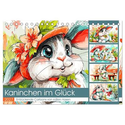 Kaninchen im Glück. Entzückende Cartoons von süßen Hasen (Tischkalender 2027 DIN A5 quer), CALVENDO Monatskalender